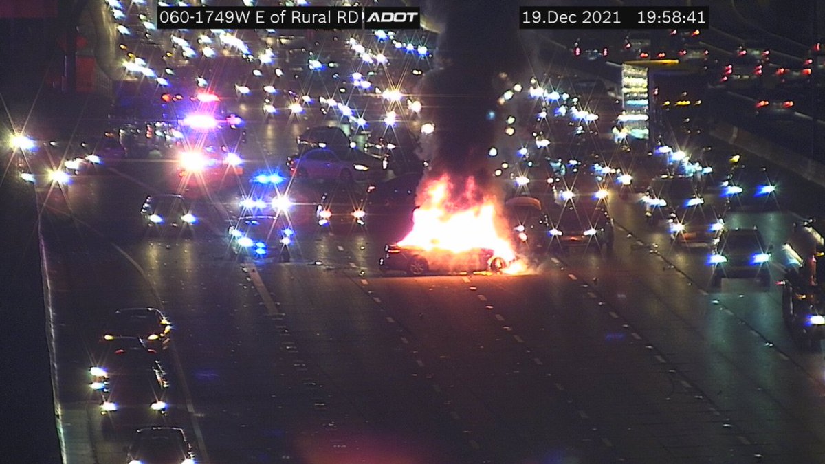 3 hospitalized after crash, car bursts into flames on US 60 near McClintock Drive