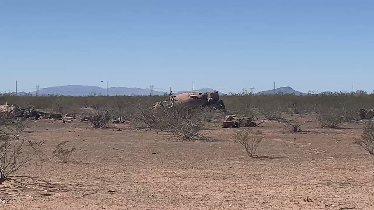 Military aircraft crashes in Desert in Buckeye, pilot reportedly ejected before the crash and is safe.  Crash debris strewn across the desert.  Waiting for an update from military police/Luke Air Force Base fox10phoenix