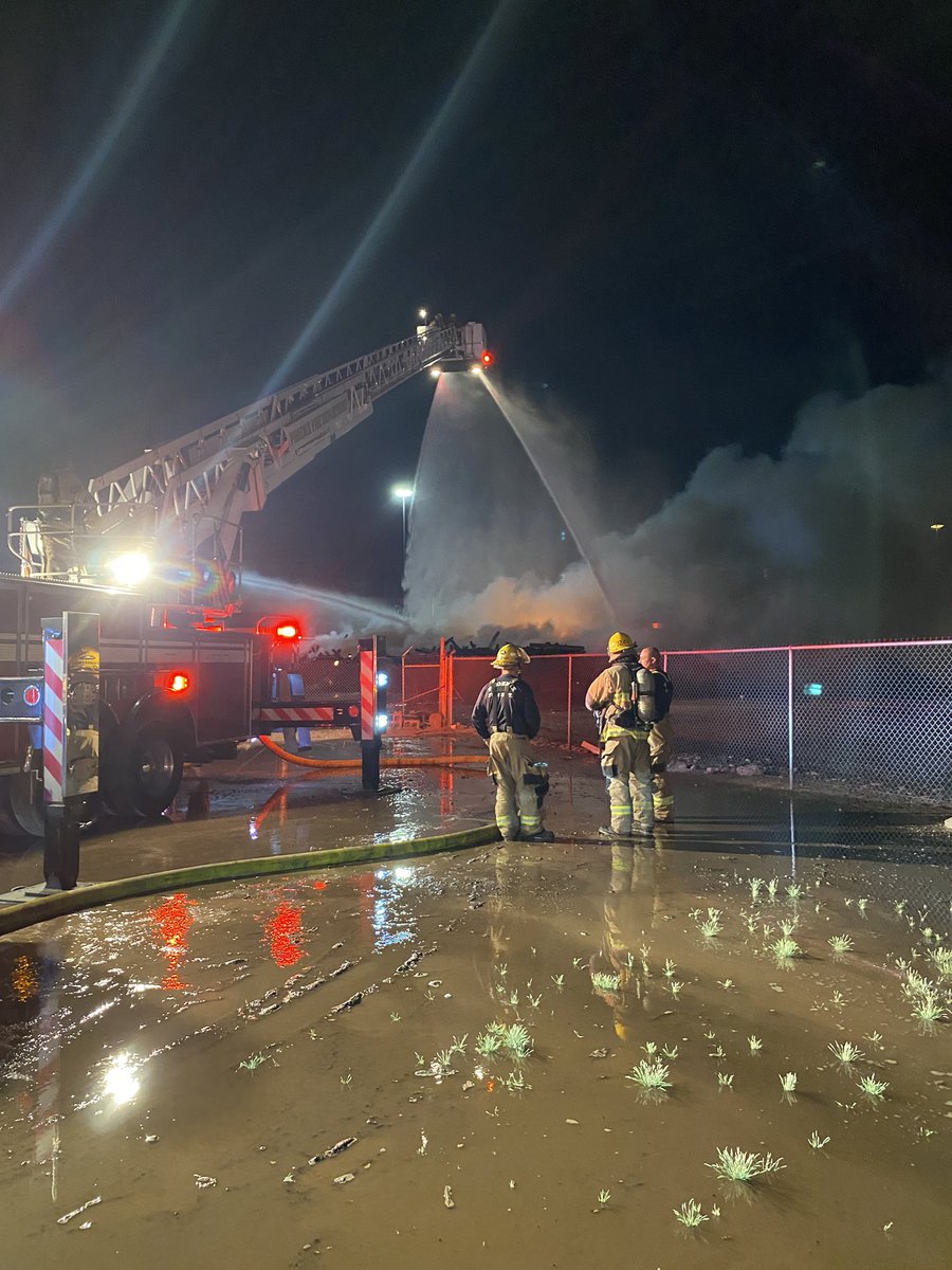 Firefighters battled a 2nd Alarm Hazmat Fire tonight near 19th Ave & McDowell Rd. Crews arrived on the scene and found a large pile of railroad ties fully involved. Ladder companies were set up for a Big Water operation. No reported injuries and the cause is unknown