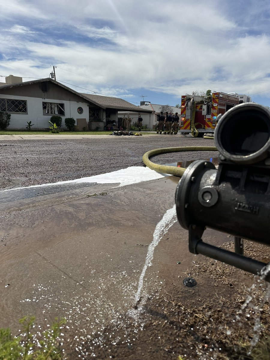 Firefighters have extinguished a house fire near 35th Ave. and  Cactus Rd- Crews arrived on scene just before noon &amp;amp; found heavy smoke &amp;amp; fire moving quickly through the home. Interior crews along with a ladder company, coordinated the attack. No injuries, cause unknown at this time