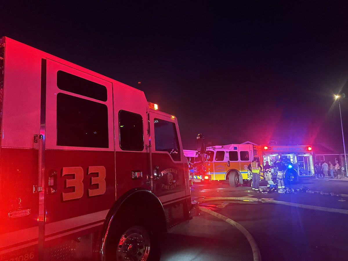 Firefighters from PHXFire and @GlendaleFire have recently gained fire control of multiple sheds on fire and prevented extension into nearby homes in a neighborhood near 32nd Ave and Peoria. No injuries have been reported. It's unclear if any occupants will be displaced