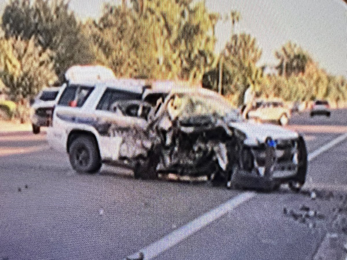 Phoenix police cruiser crashed at 56th and thunderbird. 