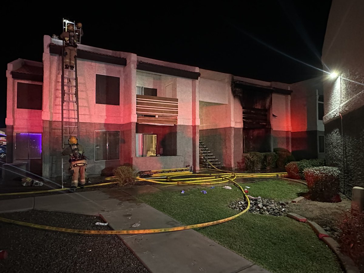 PHXFire and @GlendaleFire battled a 1st Alarm Apartment Fire near 19th Ave and Thunderbird Rd. Crews arrived to find flames and smoke coming from a 1st floor unit. One person was transported to the hospital in extremely critical condition. No firefighter injuries were reported