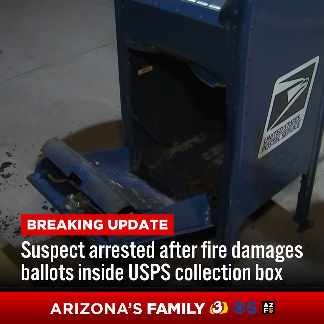 Suspect arrested after USPS collection box fire damages 20 ballots in Phoenix