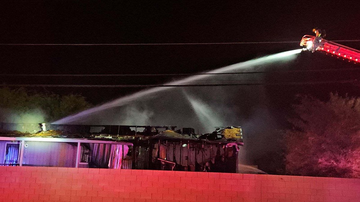 The Tucson Fire Department was dispatched to a fire at 3:51 this morning in the 100 block of North Placita Estrella. Crews arrived six minutes later to find a shed fire that had extended through the attic of a manufactured home. A nearby home was evacuated. 