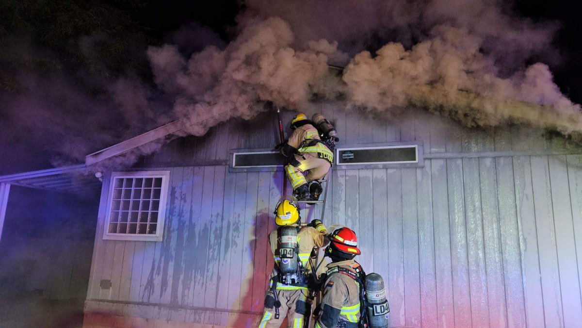 The Tucson Fire Department was dispatched to a fire at 3:51 this morning in the 100 block of North Placita Estrella. Crews arrived six minutes later to find a shed fire that had extended through the attic of a manufactured home. A nearby home was evacuated. 