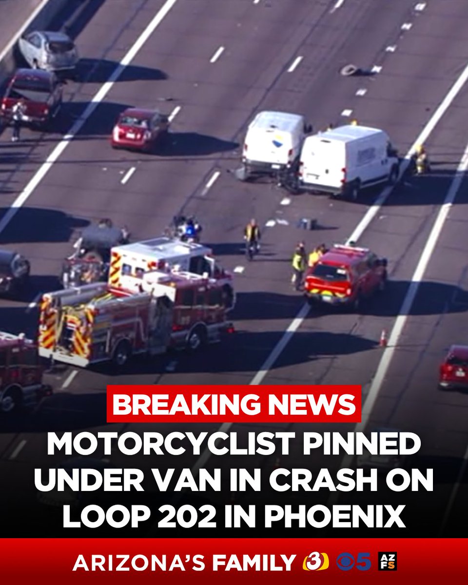 Troopers are responding after a motorcyclist was pinned under another vehicle in a crash on a Phoenix freeway this morning