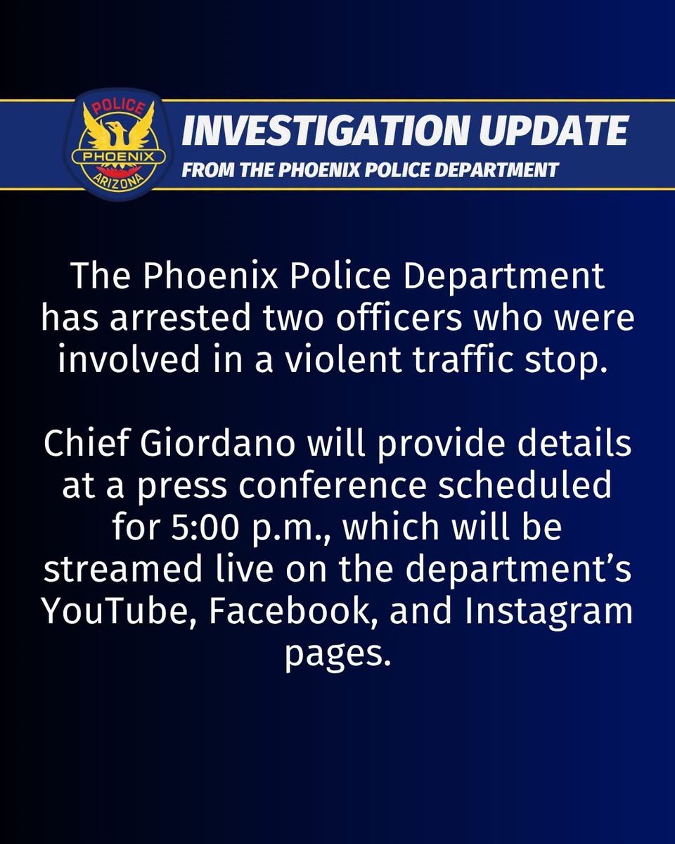 Phoenix / Arizona : Both officers have been fired and charged with multiple felonies including assault and kidnapping. Phoenix / Arizona Phoenix PD has arrested Officers Luis Vasquez Jr. and Antonio Felix for a violent, unreported traffic stop on Aug. 5. They allegedly tased, punched, and threatened a couple at gunpoint while failing to activate body cams or report the force